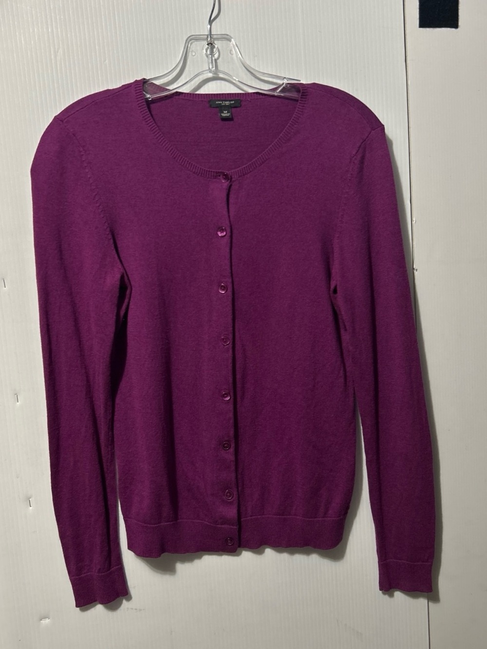 Ann Taylor Women's Plum Button-Front Crewneck Cardigan